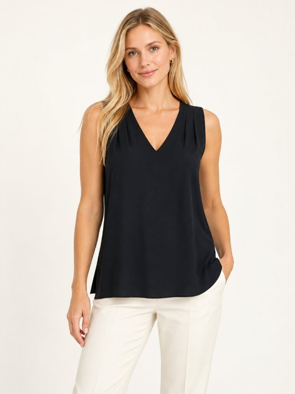 NWT White House Black Market V-Neck Sleeveless Shell Black XS #WHBM75